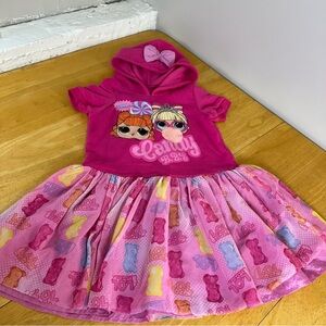 L.O.L Surprise Girls Hooded - Tutu - Bow Pink Dress. SZ 7/8.